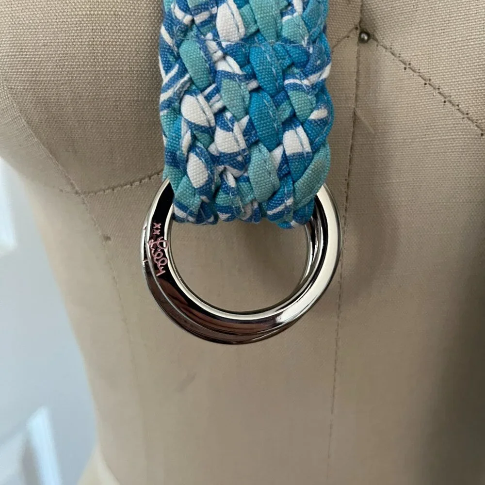 Lilly Pulitzer Woven Braided Cotton Belt Silver O-Ring Buckle Blue White Y2K S
